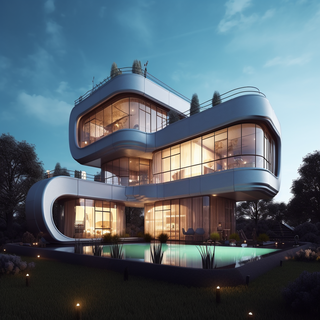 futuristic house by Midjourney, by night